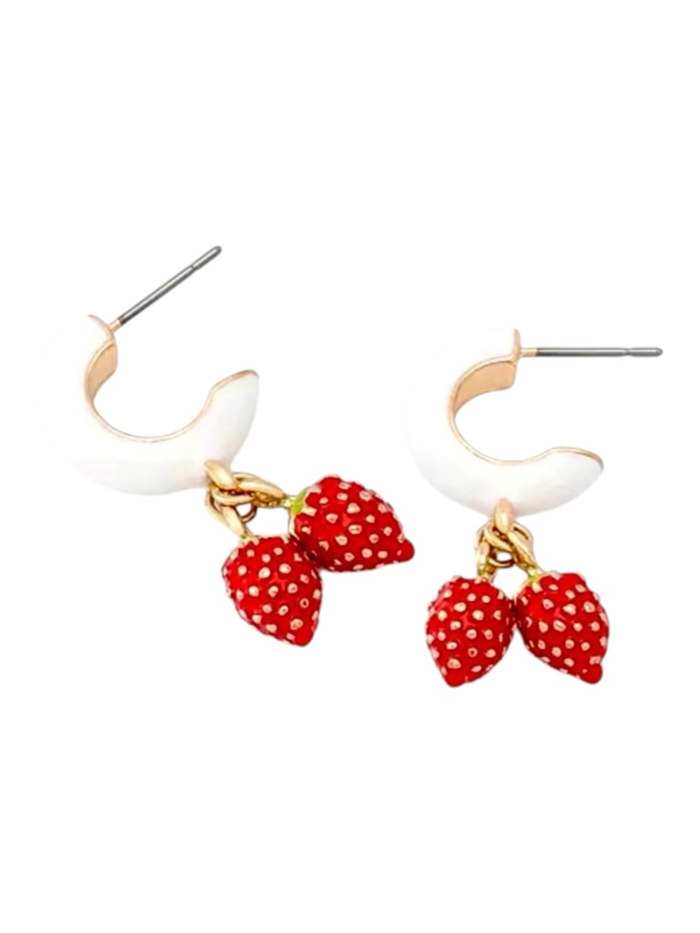 Betsy Johnson Backyard Strawberry Huggies - Small Hoop Earrings NWT $38 MSRP - Picture 3 of 13
